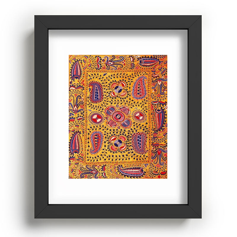 19th Century Uzbekistan Suzani with Gold Background  Framed Art Print