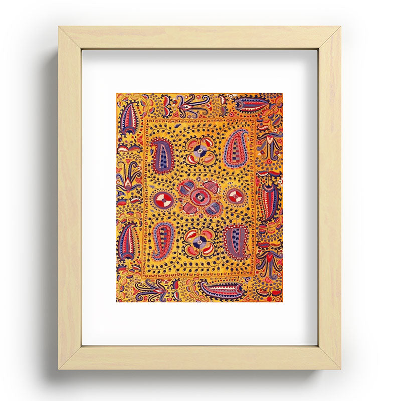 19th Century Uzbekistan Suzani with Gold Background  Framed Art Print