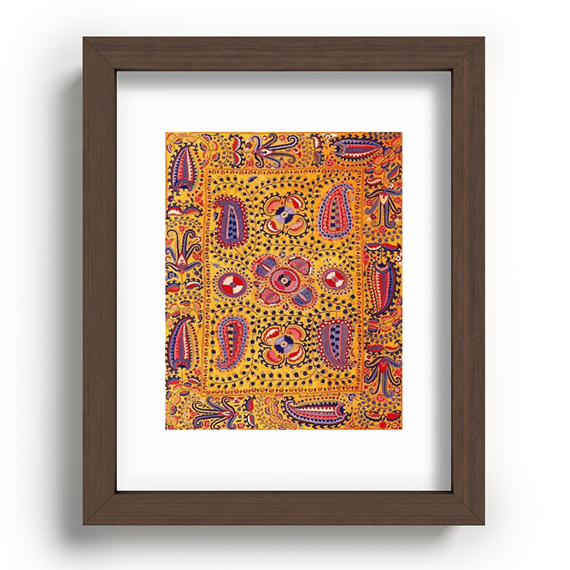 19th Century Uzbekistan Suzani with Gold Background  Framed Art Print