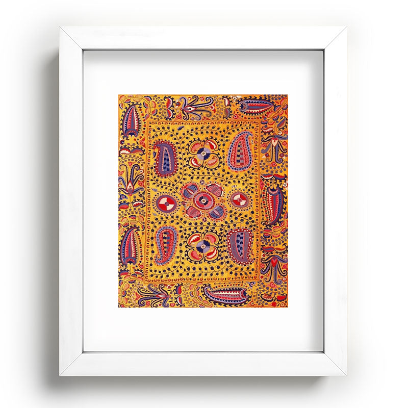19th Century Uzbekistan Suzani with Gold Background  Framed Art Print