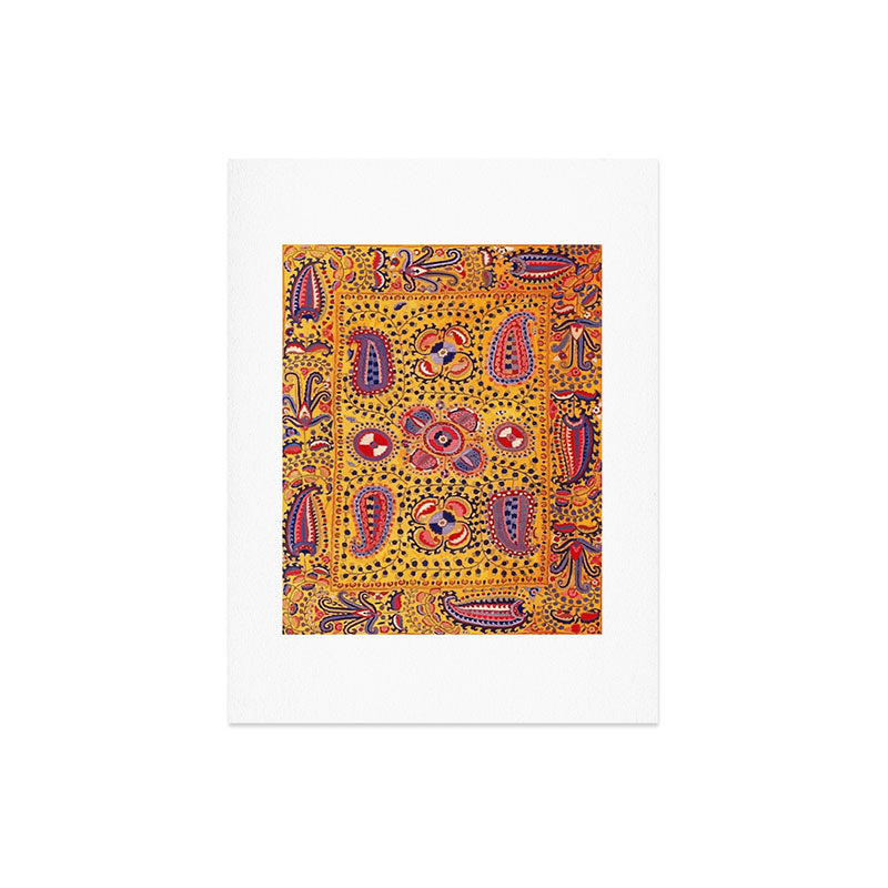 19th Century Uzbekistan Suzani with Gold Background  Art Print