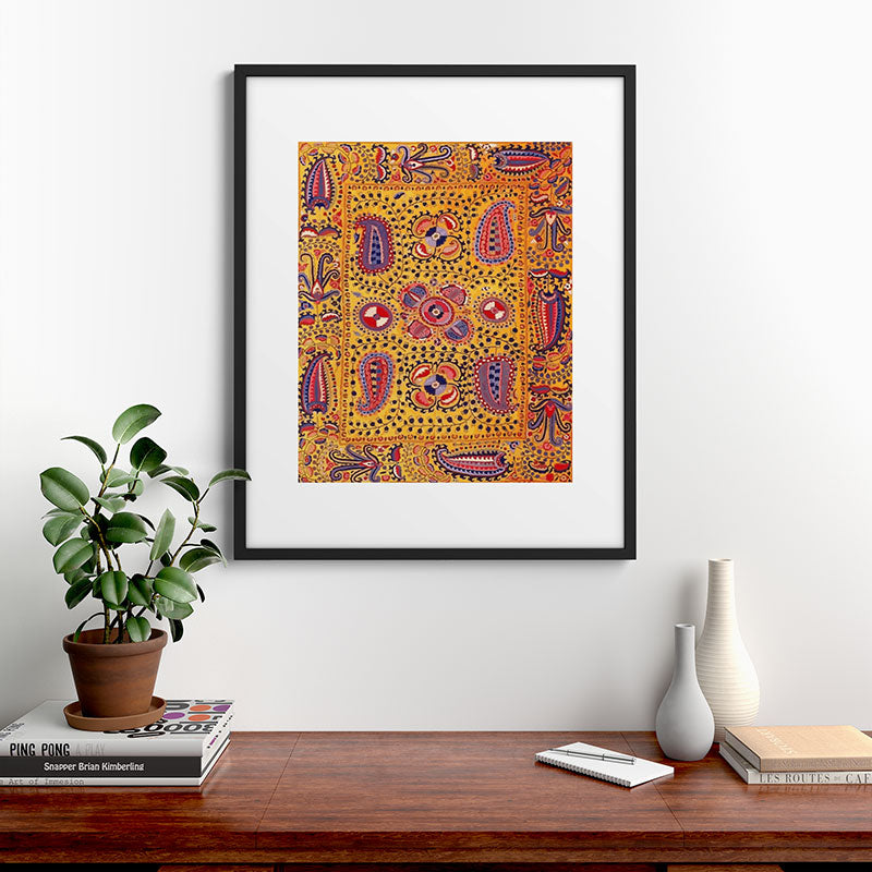 19th Century Uzbekistan Suzani with Gold Background  Framed Art Print