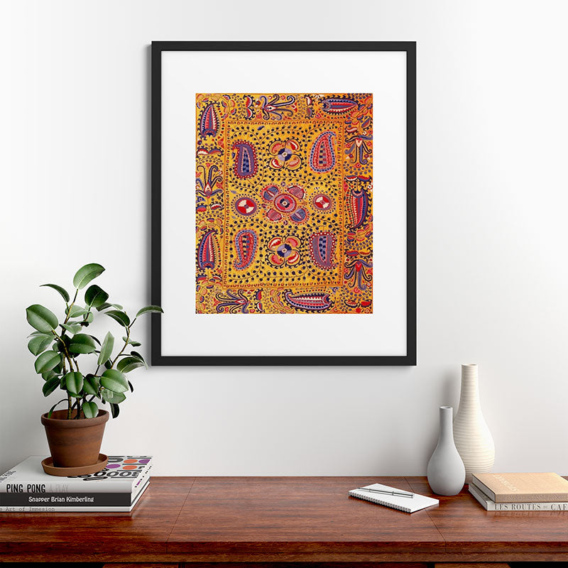 19th Century Uzbekistan Suzani with Gold Background  Framed Art Print
