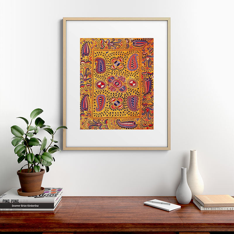 19th Century Uzbekistan Suzani with Gold Background  Framed Art Print