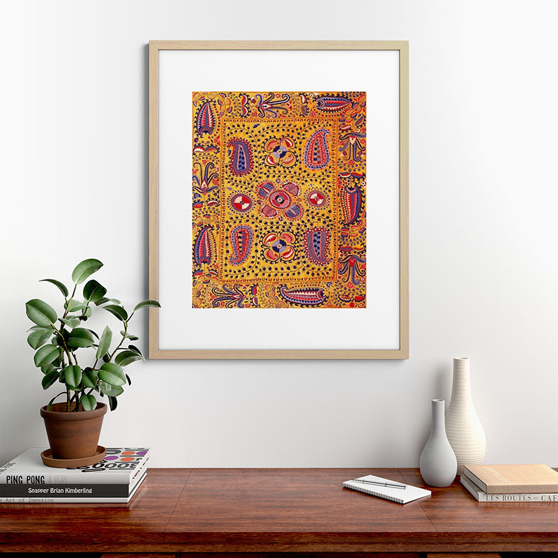19th Century Uzbekistan Suzani with Gold Background  Framed Art Print