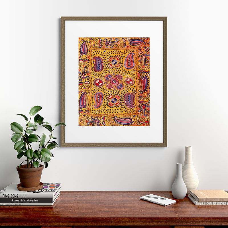 19th Century Uzbekistan Suzani with Gold Background  Framed Art Print