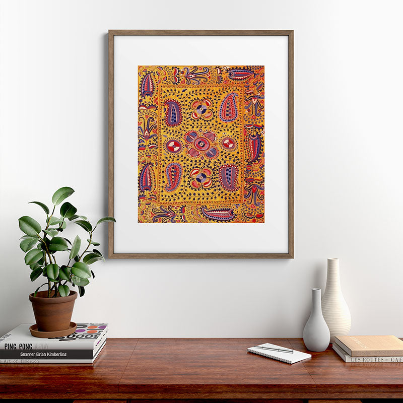 19th Century Uzbekistan Suzani with Gold Background  Framed Art Print