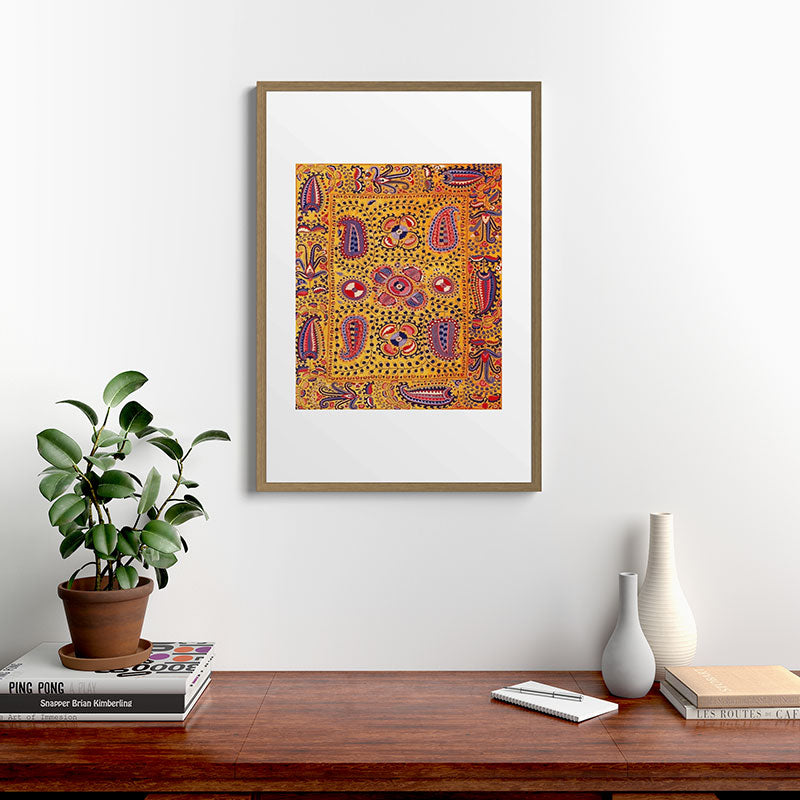 19th Century Uzbekistan Suzani with Gold Background  Framed Art Print