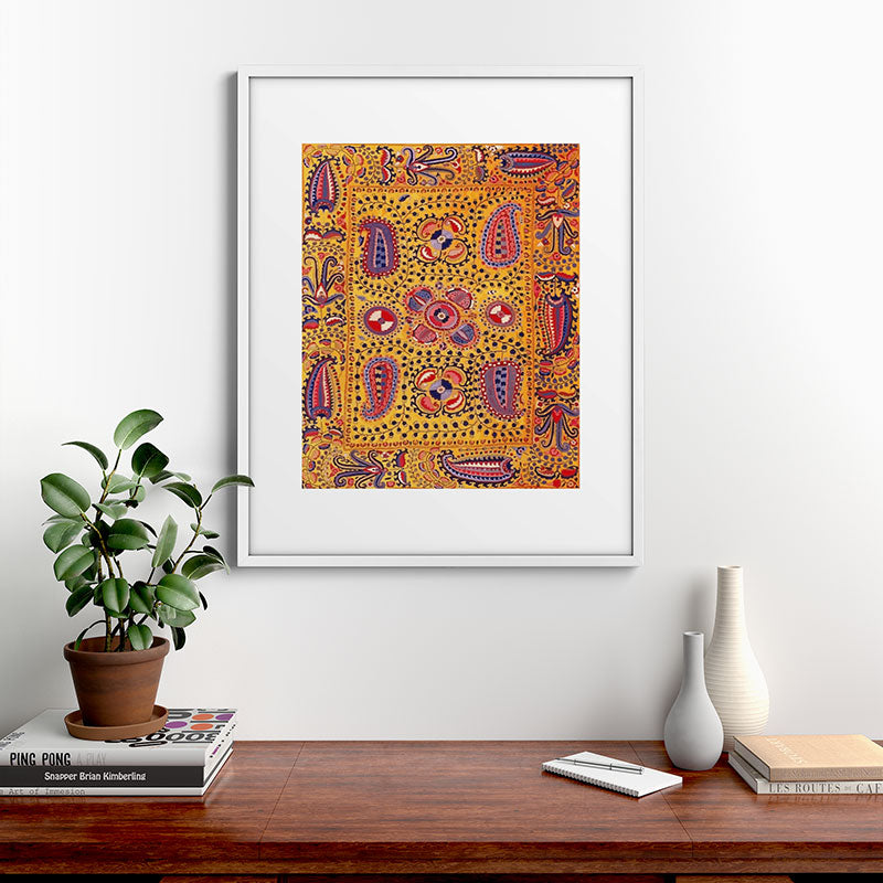 19th Century Uzbekistan Suzani with Gold Background  Framed Art Print