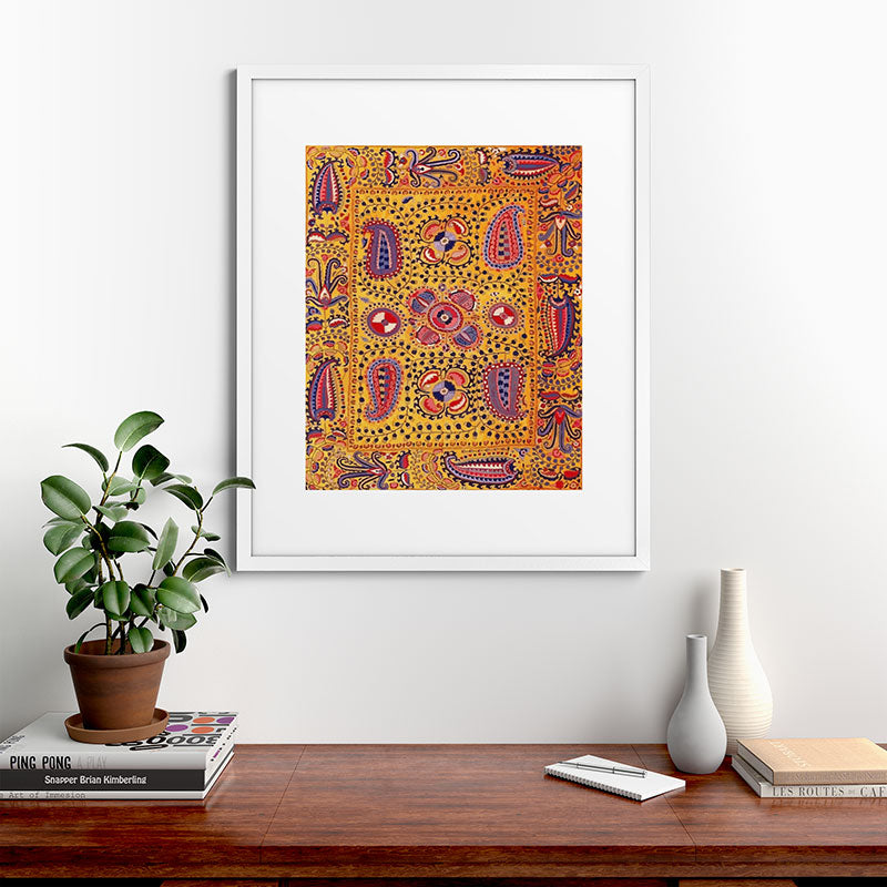 19th Century Uzbekistan Suzani with Gold Background  Framed Art Print