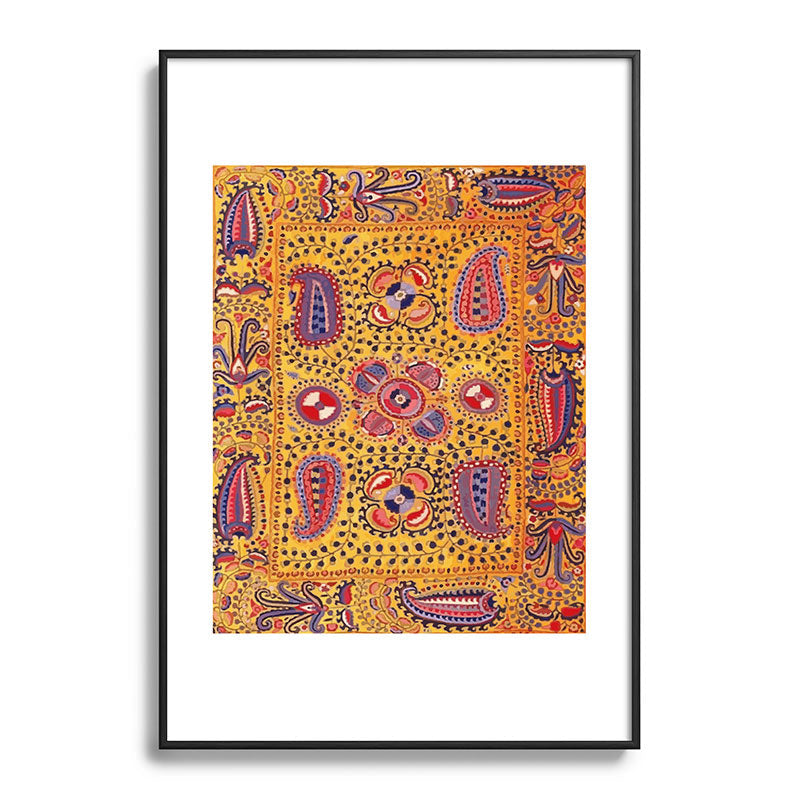 19th Century Uzbekistan Suzani with Gold Background  Framed Art Print