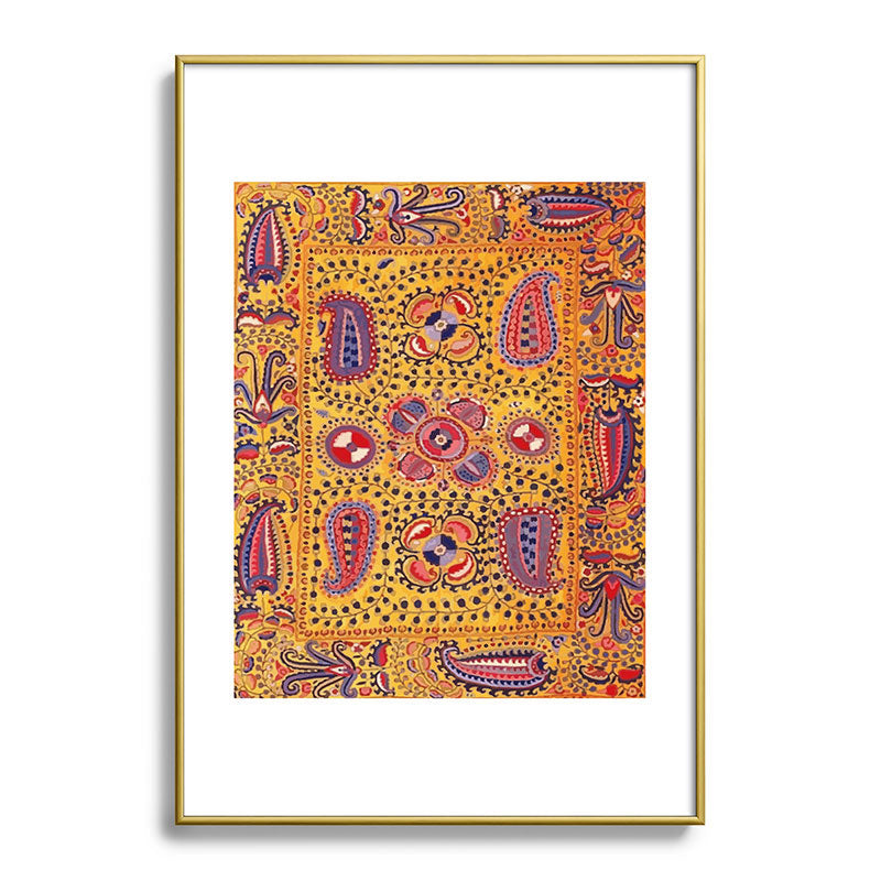 19th Century Uzbekistan Suzani with Gold Background  Framed Art Print