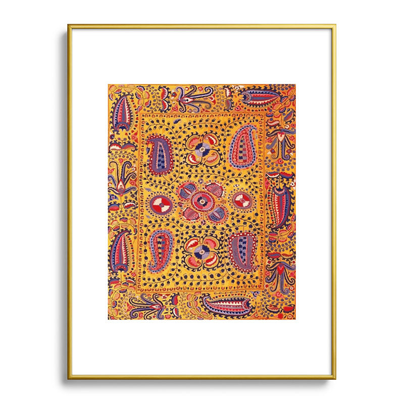 19th Century Uzbekistan Suzani with Gold Background  Framed Art Print
