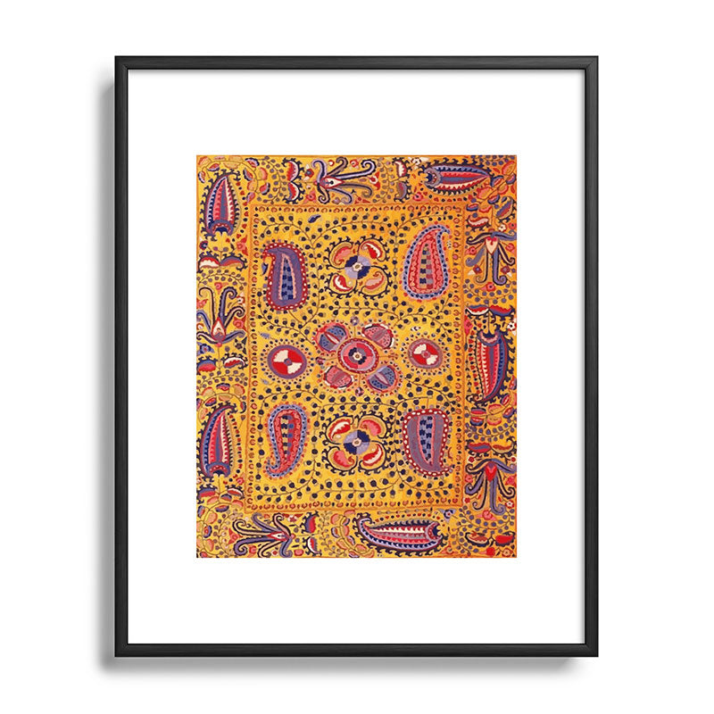 19th Century Uzbekistan Suzani with Gold Background  Framed Art Print