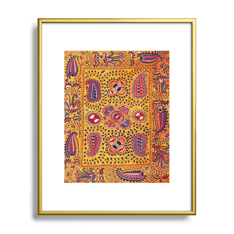 19th Century Uzbekistan Suzani with Gold Background  Framed Art Print