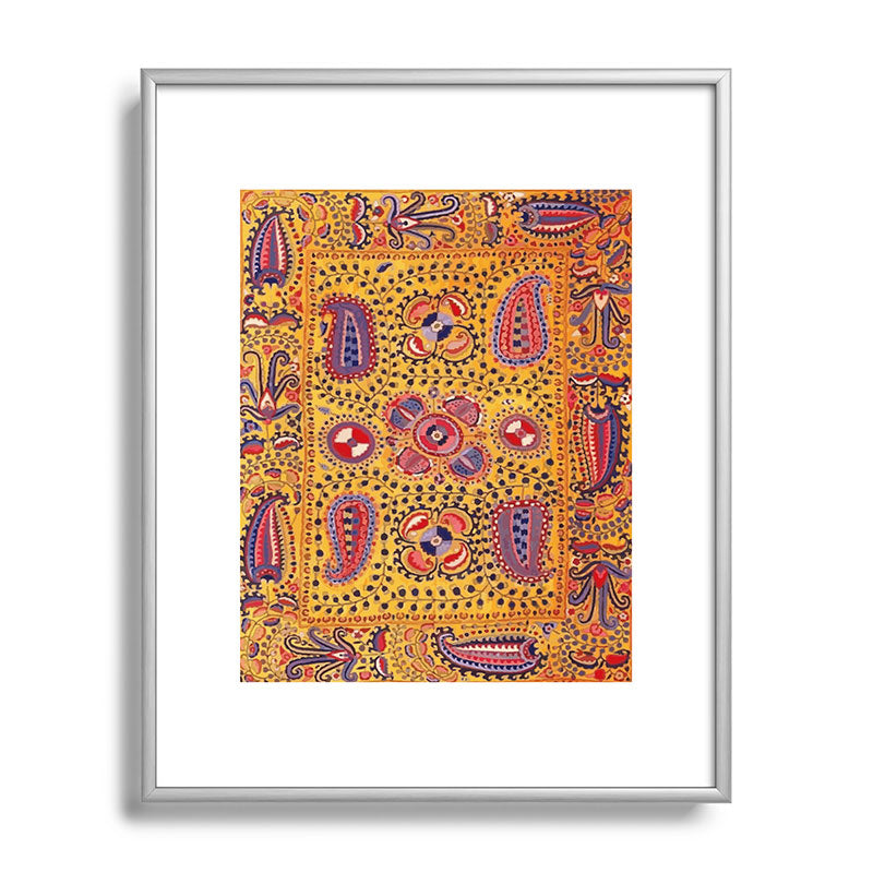 19th Century Uzbekistan Suzani with Gold Background  Framed Art Print