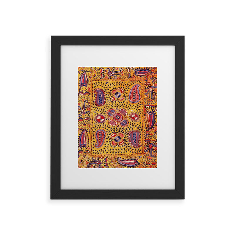 19th Century Uzbekistan Suzani with Gold Background  Framed Art Print