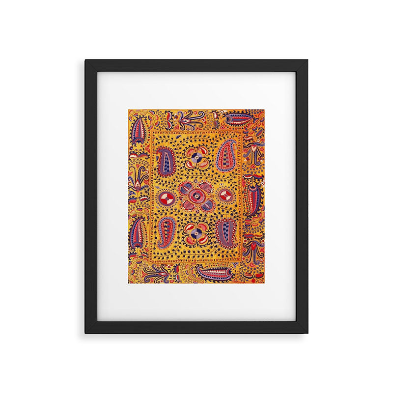 19th Century Uzbekistan Suzani with Gold Background  Framed Art Print