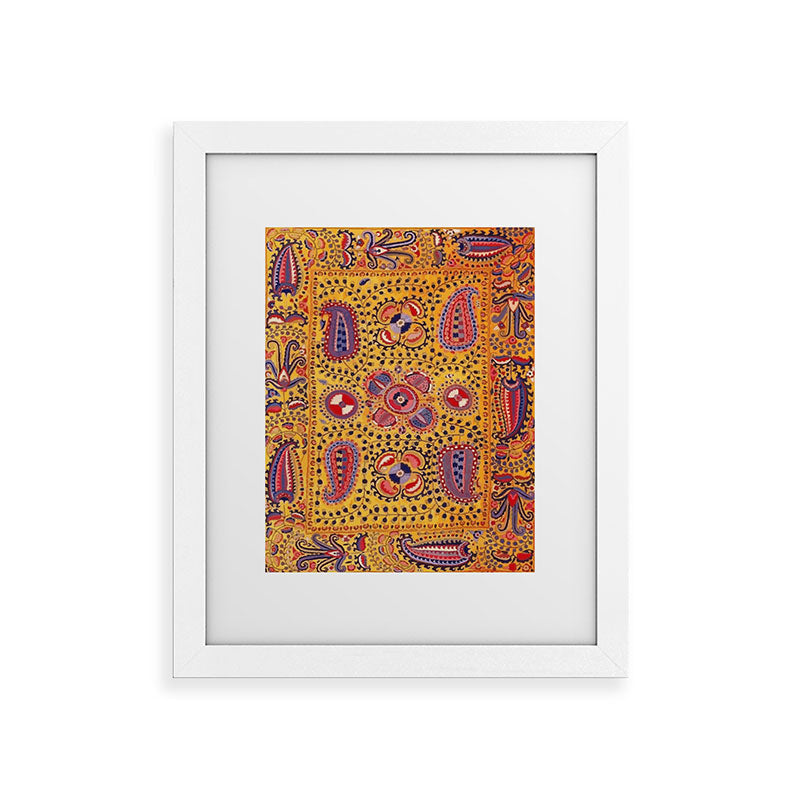 19th Century Uzbekistan Suzani with Gold Background  Framed Art Print