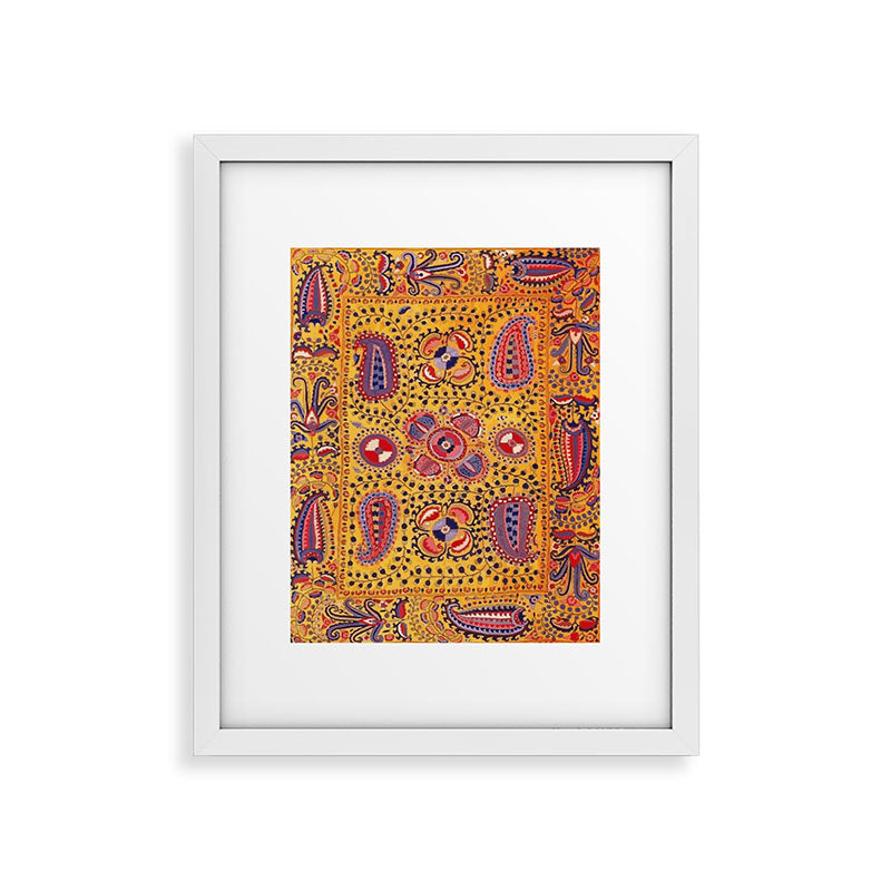 19th Century Uzbekistan Suzani with Gold Background  Framed Art Print