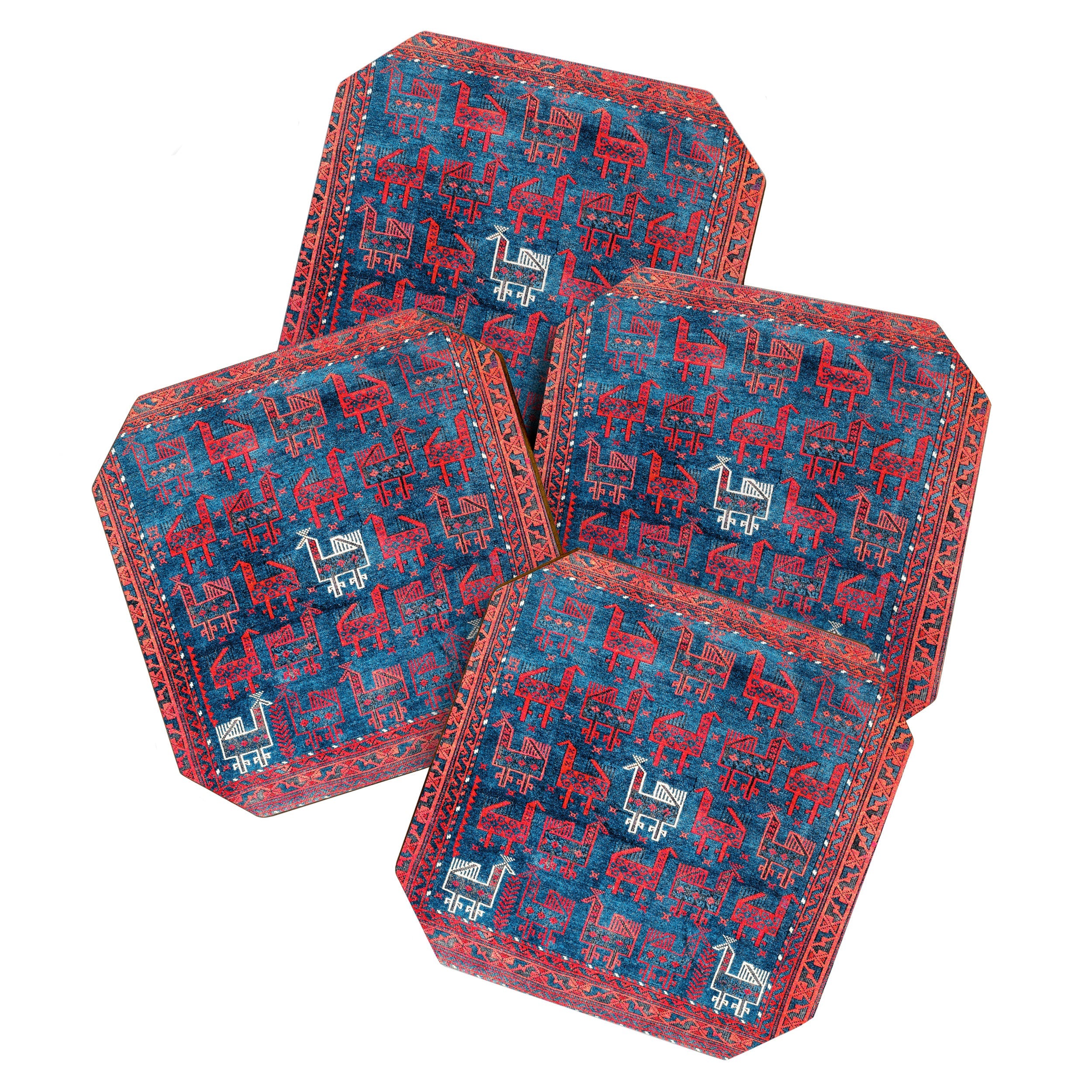 25 Peacocks Baluch Khorasan Persian Bag Face Print Coaster